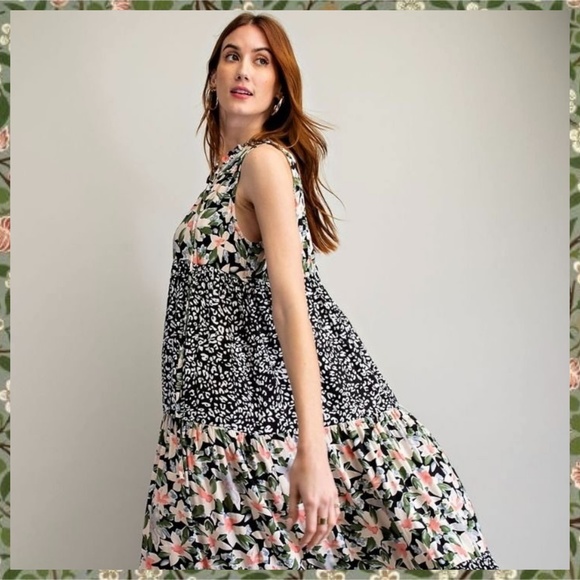 easel Dresses Easel Floral Animal Print Oversized Flowy Midi Maxi